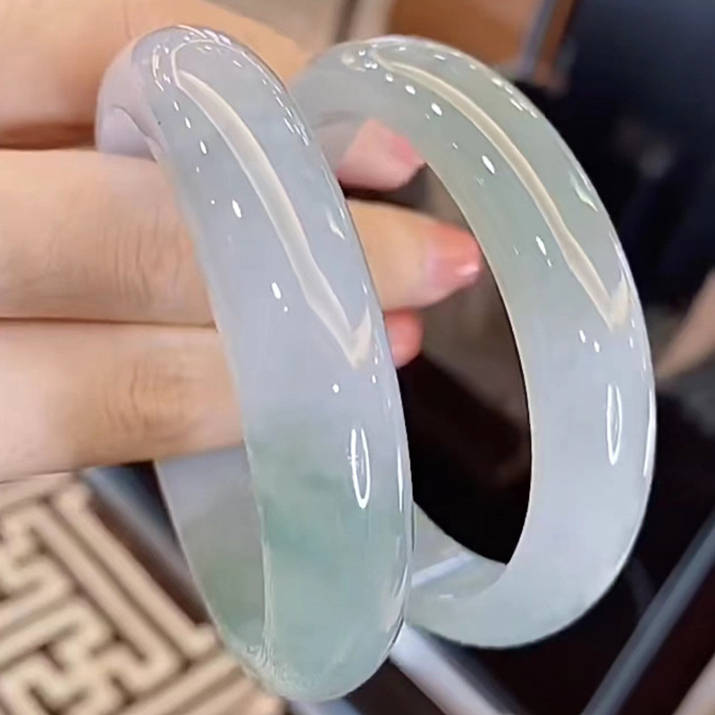 Bracelets - Oil-green, floating-flower, - jade bracelet, old