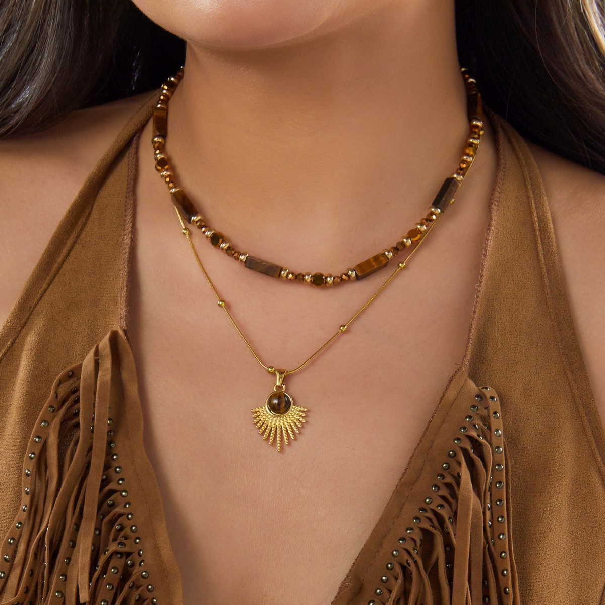 Aesthetic Autumn Brown Natural - огляд і ціна Layered Pendant Necklace Aesthetic